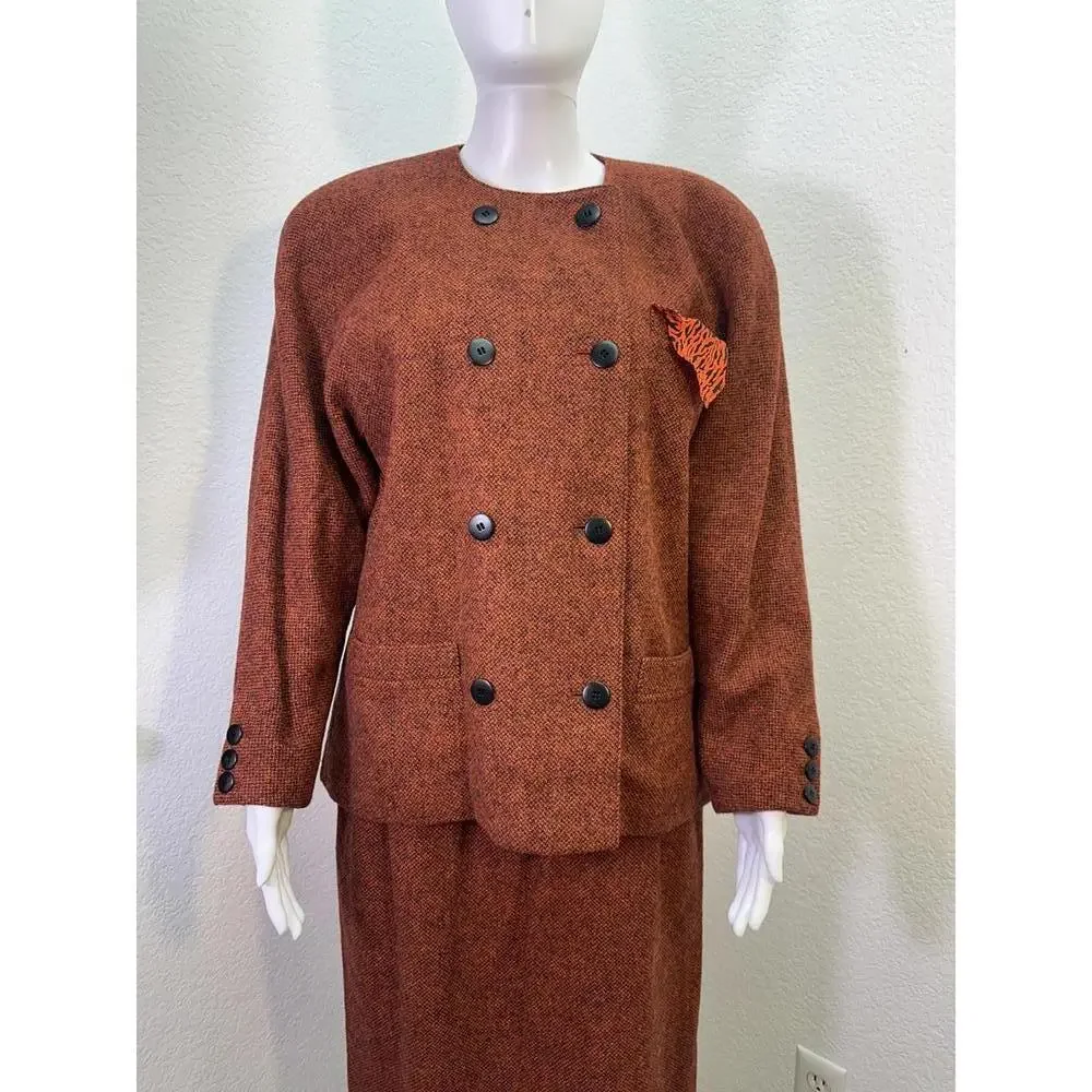 Vtg Sz 38/42 Escada Margaretha Ley Wool Alpaca Pencil Skirt Suit Double Breasted - Picture 2 of 10